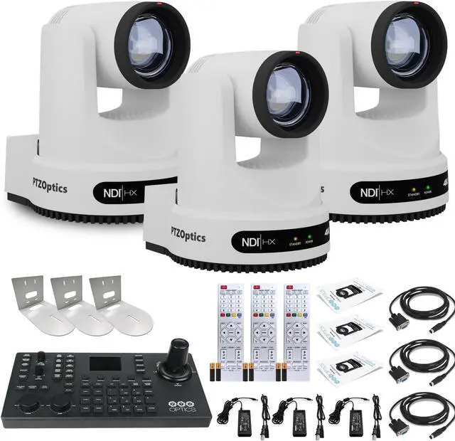 Main image of 3 x PTZOptics Move 4K PTZ Camera with 20x Zoom (White) (PT20X-4K-WH-G3) + SuperJoy PTZ Controller + 3 x Wall Mount