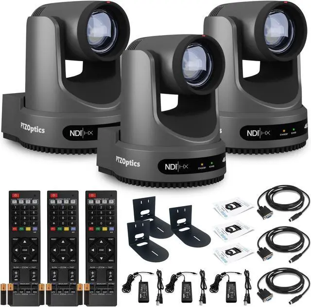 Main image of 3 x PTZOptics Move 4K PTZ Camera with 20x Zoom (Gray) (PT20X-4K-GY-G3) + 3 x Wall Mount