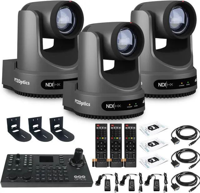 Main image of 3 x PTZOptics Move 4K PTZ Camera with 20x Zoom (Gray) (PT20X-4K-GY-G3) + SuperJoy PTZ Controller + 3 x Wall Mount