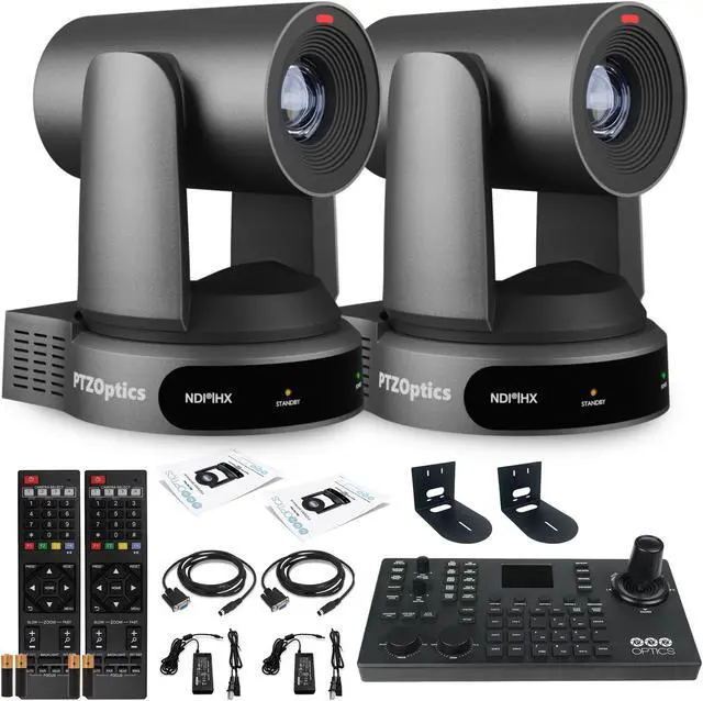 Main image of 2 x PTZOptics Move 4K PTZ Camera with 30x Zoom (Gray) (PT30X-4K-GY-G3) + SuperJoy PTZ Controller + 2 x Wall Mount
