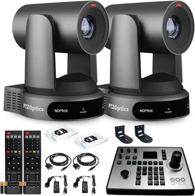 Main image of 2 x PTZOptics Move 4K PTZ Camera with 30x Zoom (Gray) (PT30X-4K-GY-G3) + PT-JOY-G4 Controller + 2 x Wall Mount