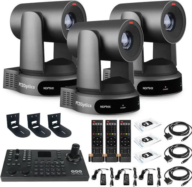 Main image of 3 x PTZOptics Move 4K PTZ Camera with 30x Zoom (Gray) (PT30X-4K-GY-G3) + SuperJoy PTZ Controller + 3 x Wall Mount