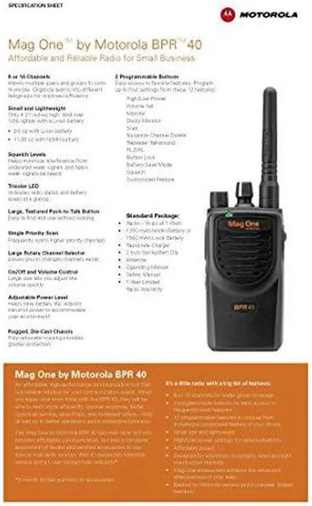 Alt view image 3 of 3 - Motorola Mag One BPR40 4 Watt UHF Two Way Radio (450-470 MHz) AAH84RCS8AA1AN Bundle