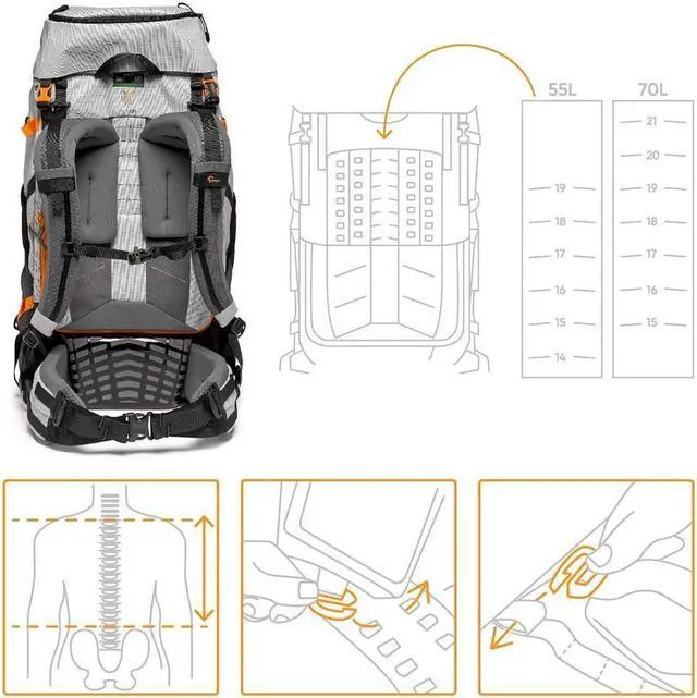 Alt view image 9 of 11 - Lowepro PhotoSport PRO BP 55L AW III Backpack, Medium/Large, Dark/Light Gray