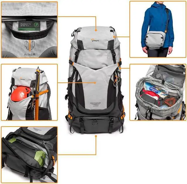 Alt view image 11 of 11 - Lowepro PhotoSport PRO BP 55L AW III Backpack, Medium/Large, Dark/Light Gray