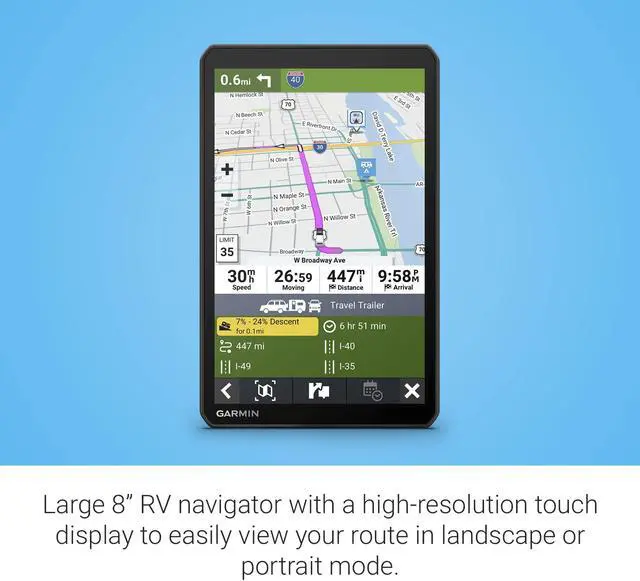 Alt view image 3 of 4 - Garmin RV 895, Large, Easy-to-Read 8 GPS RV Navigator, Custom RV Routing, High-Resolution Birdseye Satellite Imagery, Directory of RV Parks and Services, Landscape or Portrait View Display