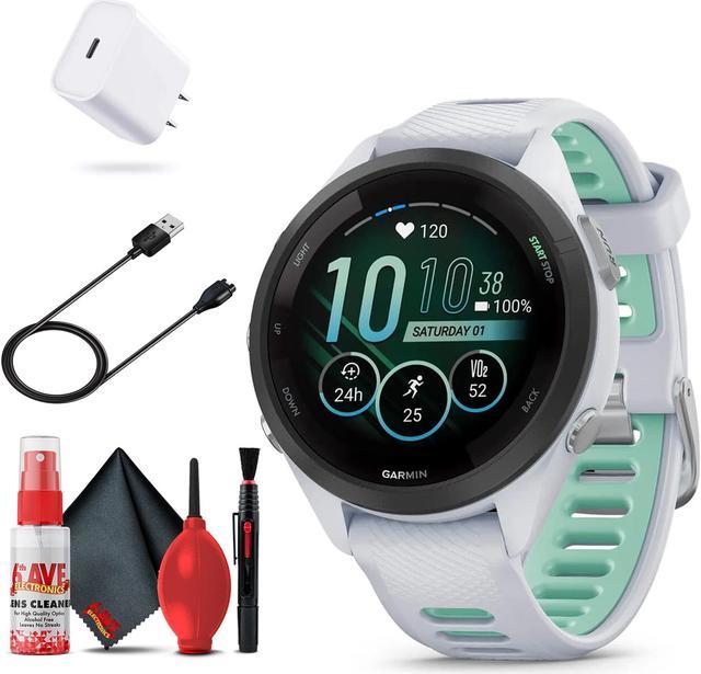Garmin Forerunner 265S Smartwatch (White) Bundle with USB-C Charging Cable  and Adapter, 6Ave Cleaning Kit, and Extended Protection 
