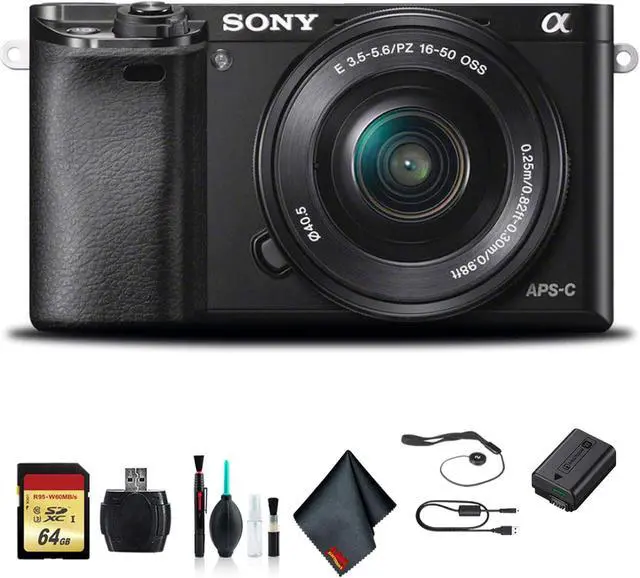 Alt view image 5 of 10 - Sony Alpha a6000 Mirrorless Camera with 16-50mm and 55-210mm Lenses ILCE6000Y/B With Soft Bag, 64GB Memory Card, Card Reader , Plus Essential Accessories