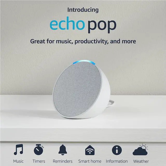 Alt view image 2 of 3 - Amazon - Echo Pop (1st Generation) Smart Speaker with Alexa - Glacier White