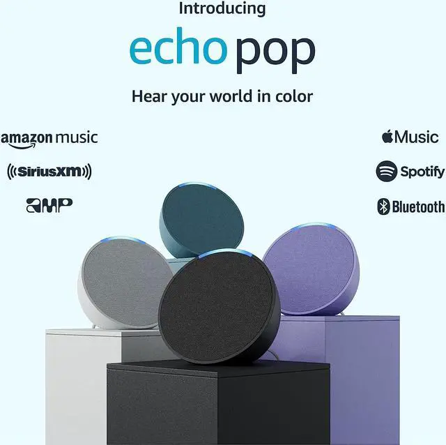 Alt view image 3 of 3 - Echo Pop (1st Generation) Smart Speaker - Glacier White with Cleaning Kit