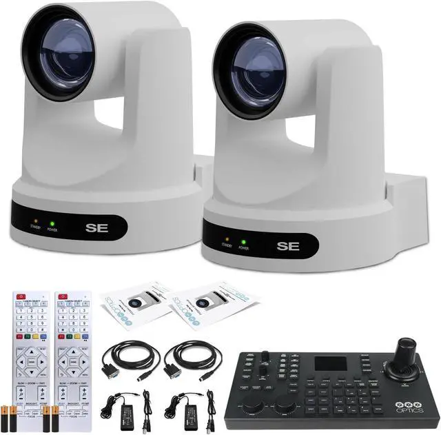 Main image of 2 x PTZOptics Move SE PTZ Camera with 30x Optical Zoom (White) (PT30X-SE-WH-G3) + PTZOptics SuperJoy PTZ Camera Joystick Controller