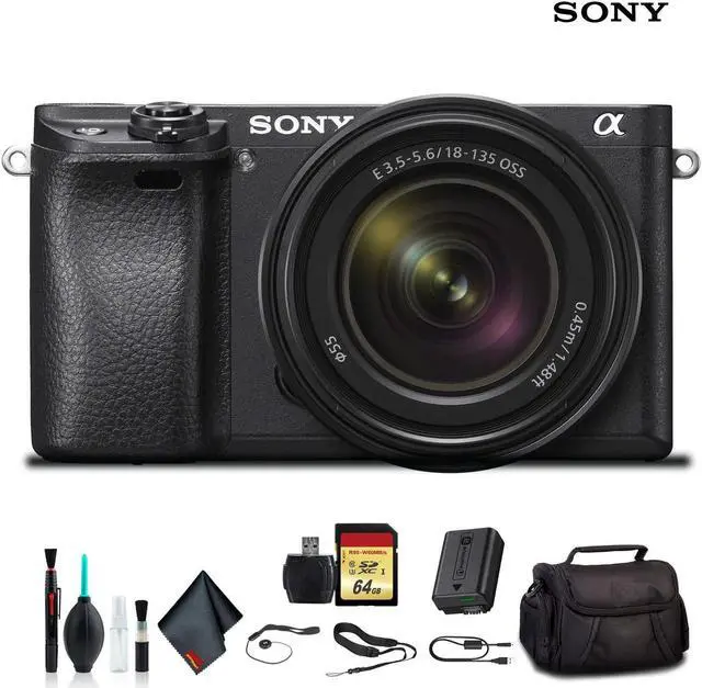 Main image of Sony Alpha a6300 Mirrorless Camera with 18-135mm Lens Black ILCE-6300M/B With Soft Bag, 64GB Memory Card, Card Reader , Plus Essential Accessories
