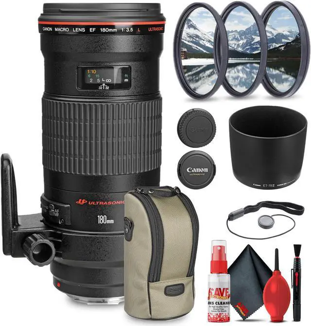 Main image of Canon EF 180mm f/3.5L Macro USM Lens +3 piece Filter kit + Cleaning Kit
