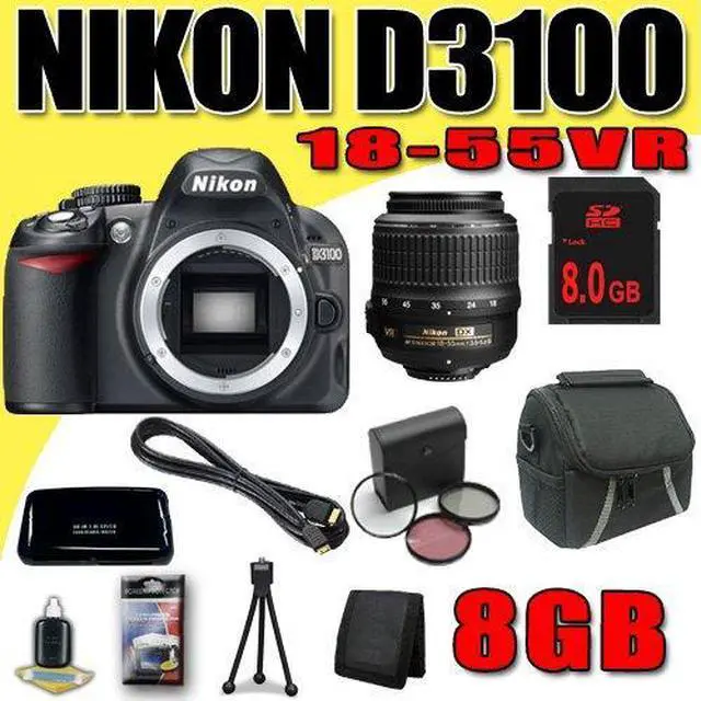Main image of Nikon D3100 14.2MP Digital SLR Camera with 18-55mm f/3.5-5.6 AF-S DX VR Nikkor Zoom Lens Filter 8GB DavisMAX HD Bundle