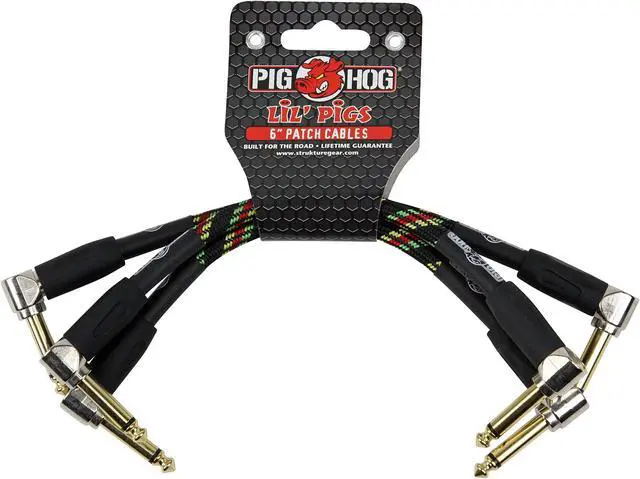 Alt view image 3 of 5 - Pig Hog Lil Pigs Vintage "Rasta Stripe" 6-in Patch Cables - 3 pack