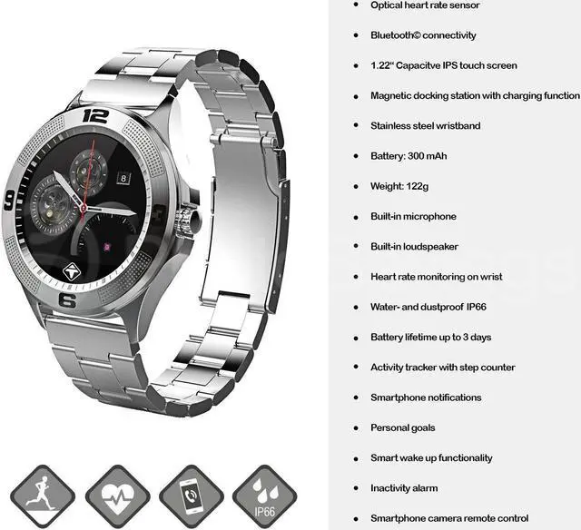 Alt view image 3 of 4 - Tiger Smartwatch Stainless Steel Silver with Touch Screen for Android/iOS, with Microphone and Speaker