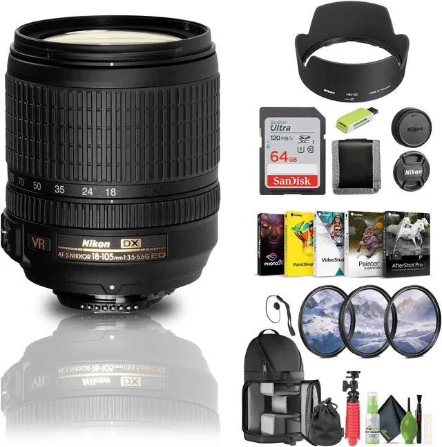 Main image of Nikon AF-S DX NIKKOR 18-105mm f/3.5-5.6G ED VR Lens (2179) + 64GB Memory Card - Bundle