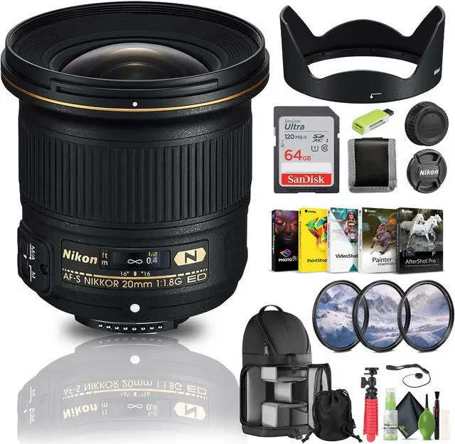 Main image of Nikon AF-S NIKKOR 20mm f/1.8G ED Lens (20051) + 64GB Memory Card + Filter Kit + Bundle