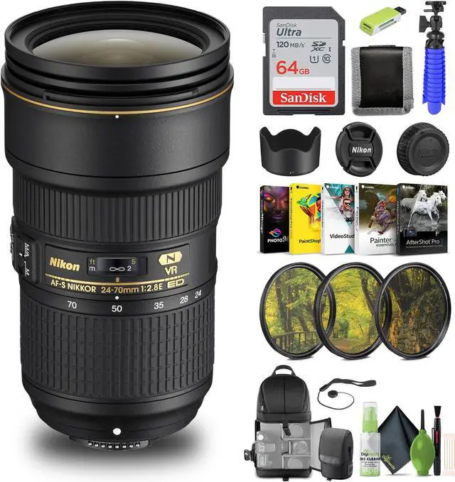 Main image of Nikon - AF-S NIKKOR 24-70mm f/2.8E ED VR Wide-Angle Zoom Lens (20052) + 64GB Card - Bundle