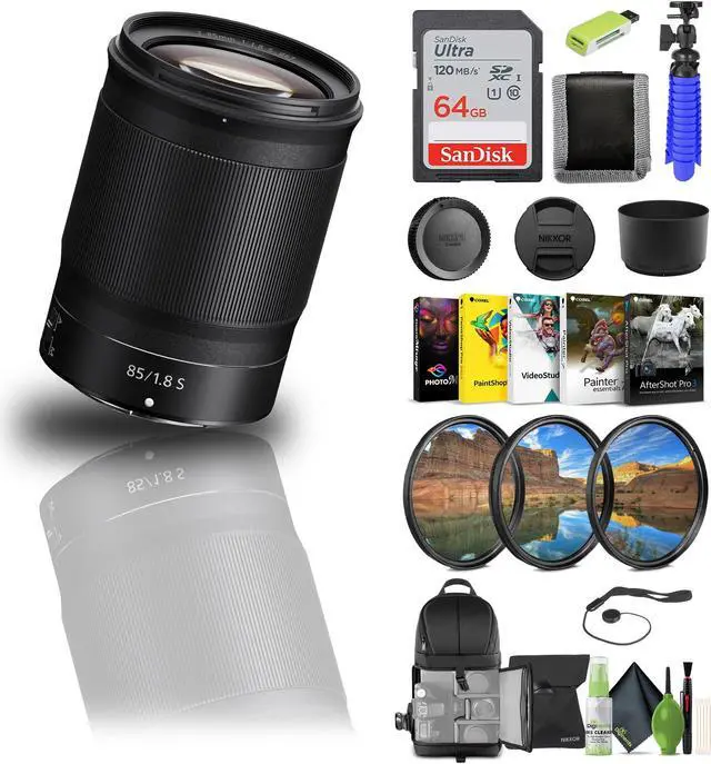 Main image of NIKKOR Z 85mm f/1.8 S Telephoto Lens for Nikon Z Cameras (20090) + 64GB Memory Card - Bundle