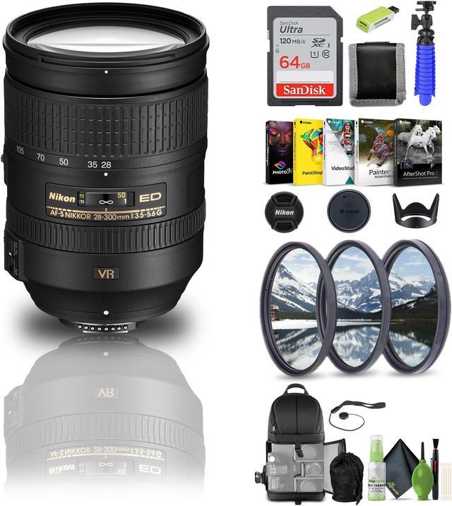 Nikon AF-S NIKKOR 28-300mm f/3.5-5.6G ED VR Lens (2191) + 64GB Memory Card  + Filters - Bundle