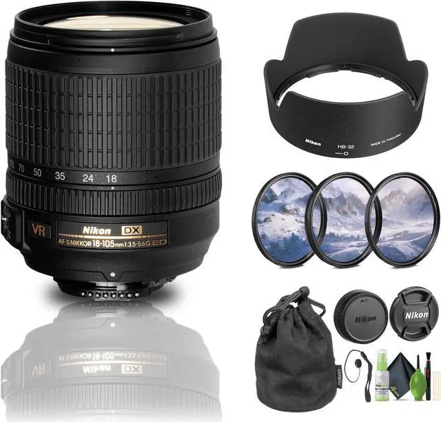 Main image of Nikon AF-S DX NIKKOR 18-105mm f/3.5-5.6G ED VR Lens (2179) + Filter Kit + Cap Keeper - Bundle