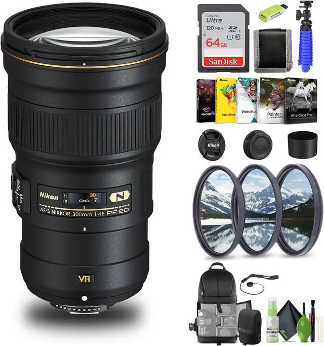 Main image of Nikon AF-S NIKKOR 300mm f/4E PF ED VR Lens (2223) + 64GB Memory Card + Filter Kit - Bundle