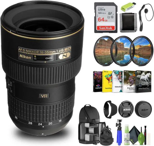 Main image of Nikon AF-S NIKKOR 16-35mm f/4G ED VR Lens (2182) + 64GB Memory Card + Filter Kit - Bundle