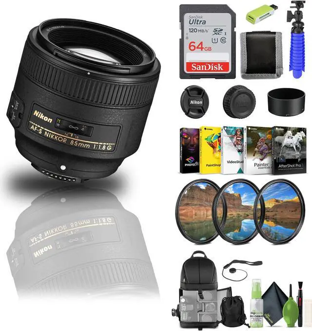 Main image of Nikon - AF-S NIKKOR 85mm f/1.8G Medium Telephoto Lens (2201) + 64GB Memory Card  - Bundle