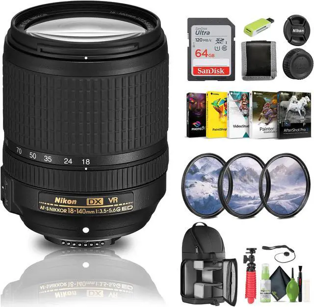 Main image of Nikon - AF-S DX NIKKOR 18-140mm f/3.5-5.6G ED VR Zoom Lens (2213) + 64GB Memory  - Bundle