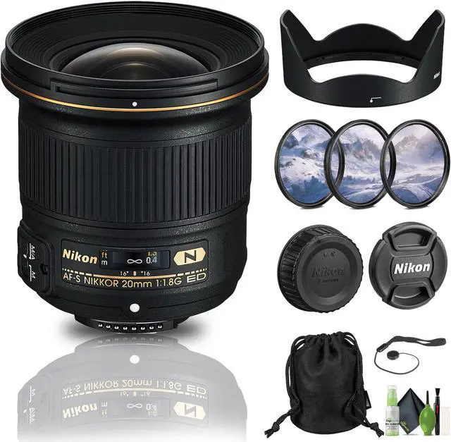 Main image of Nikon AF-S NIKKOR 20mm f/1.8G ED Lens (20051) + Filter Kit + Cap Keeper - Bundle
