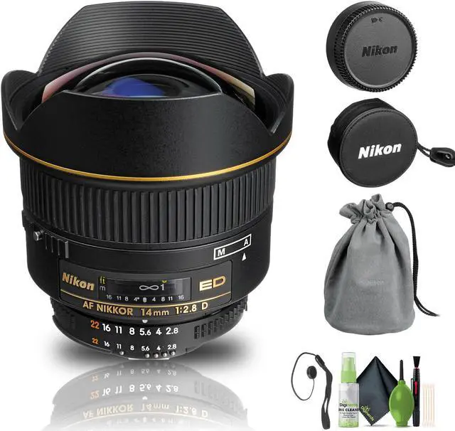 Nikon AF NIKKOR 14mm f/2.8D ED Lens (1925) + Cap Keeper + Cleaning