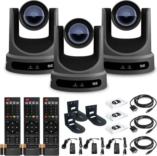 Main image of 3 x PTZOptics Move SE PTZ Camera with 12x Optical Zoom (PT12X-SE-GY-G3) + 3 x Wall Mount