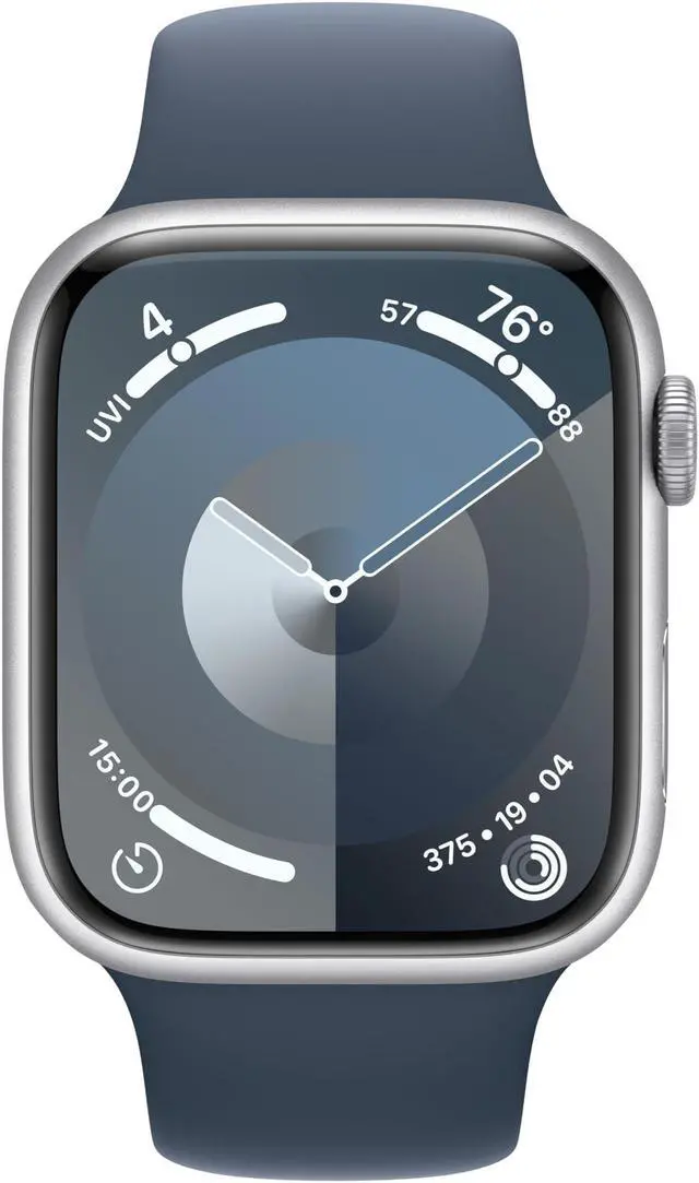 Alt view image 2 of 3 - Apple Watch Series 9 [GPS 45mm] Smartwatch with Silver Aluminum Case with Storm Blue Sport Band M/L.