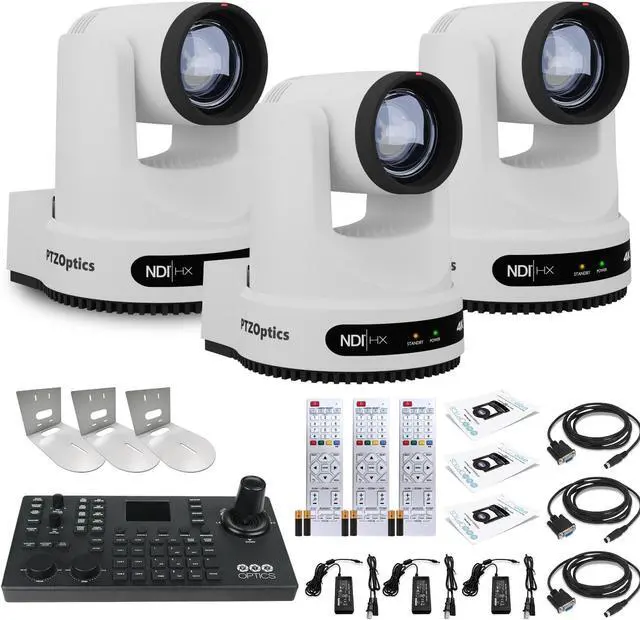 Main image of 3 x PTZOptics Move 4K PTZ Camera with 12x Zoom (White) (PT12X-4K-WH-G3) + SuperJoy PTZ Controller + 3 x Wall Mount