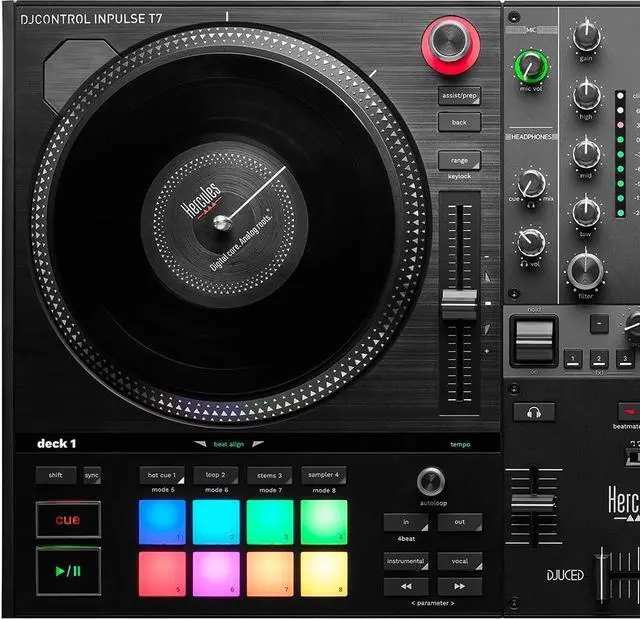 Alt view image 3 of 11 - Hercules DJControl Inpulse T7, 2 Deck Motorized DJ Controller with built in STEMS Control, Serato DJ and DJUCED included