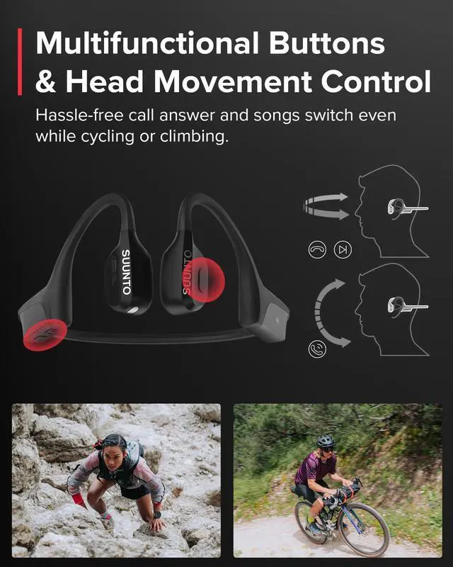 Alt view image 3 of 4 - SUUNTO Wing Open-Ear Bone Conduction Headphone, Bluetooth Wireless Sport Headphone w/Head Movement Control, Black