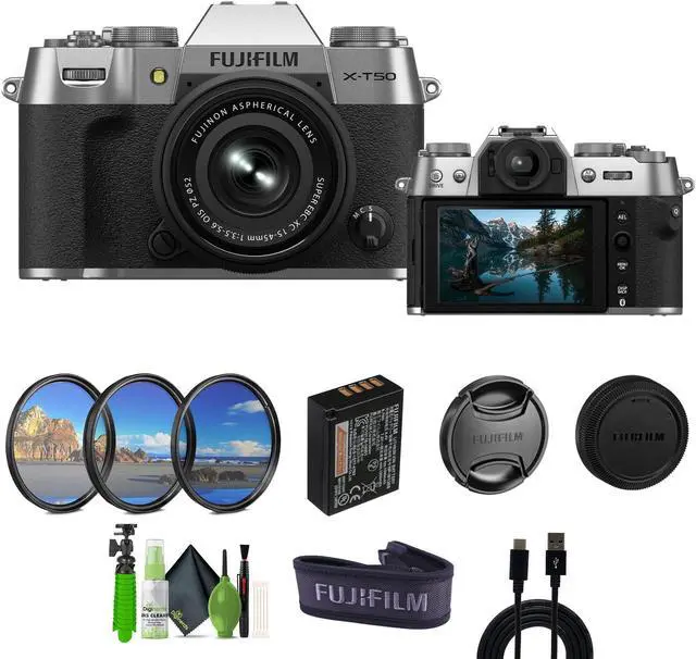 Main image of Fujifilm X-T50 Mirrorless Camera XC15-45mmF3.5-5.6 OIS PZ Lens Bundle Silver