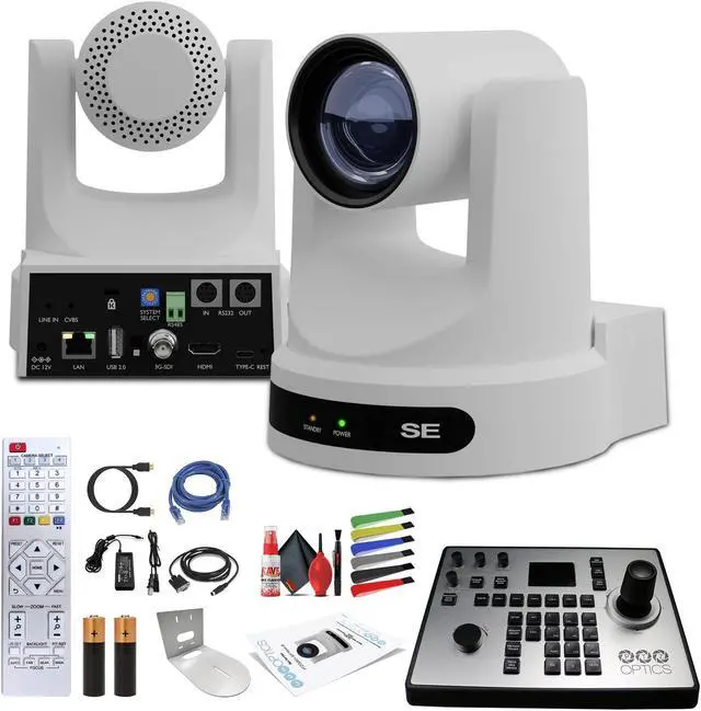 Main image of PTZOptics Move SE PTZ Camera with 30x Optical Zoom (White) + PTZOptics PT-JOY-G4 Controller +  Wall Mount