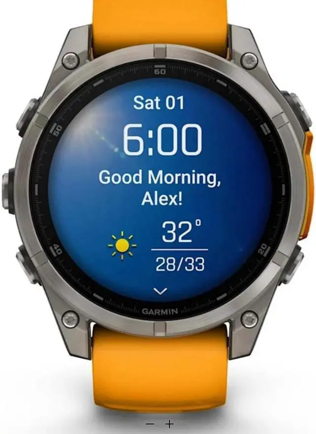 Alt view image 2 of 18 - Garmin fnix® 8, 47 mm, AMOLED, Sapphire, Titanium with Spark Orange/Graphite Silicone Band