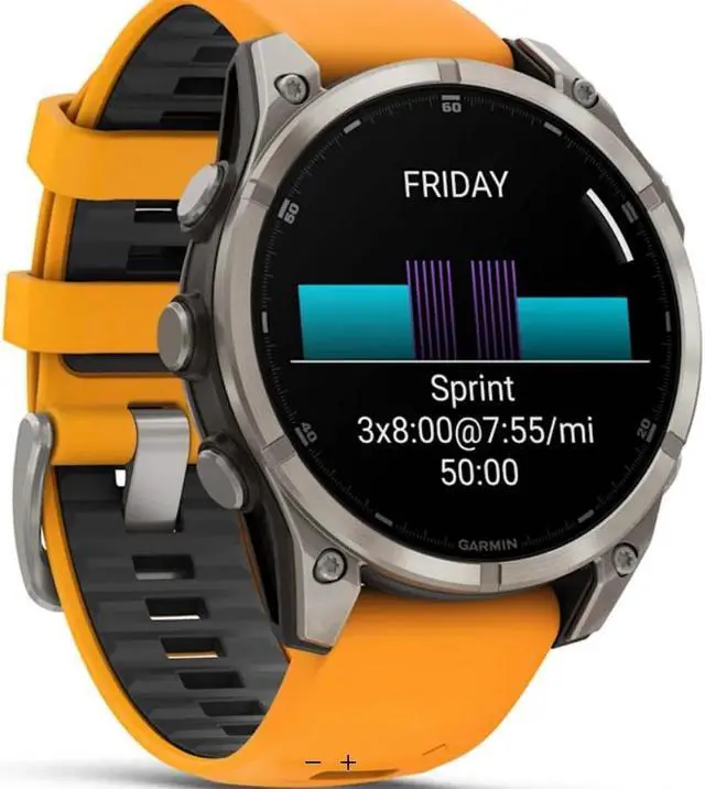 Alt view image 3 of 18 - Garmin fnix® 8, 47 mm, AMOLED, Sapphire, Titanium with Spark Orange/Graphite Silicone Band