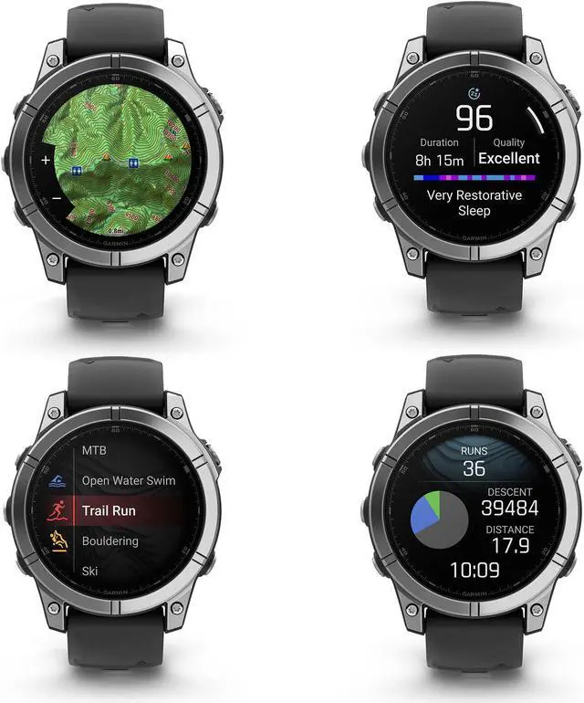 Alt view image 3 of 4 - fenix E  47 mm, AMOLED, Stainless Steel with Black Silicone Band