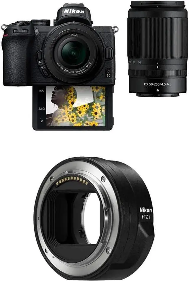 Alt view image 3 of 3 - Nikon Z50 Compact Mirrorless Digital Camera, 2 Zoom Lens Kit NIKKOR Z DX 16-50mm f/3.5-6.3 VR & 50-250mm F/4.5-6.3 VR with Nikon Mount Adapter FTZ II