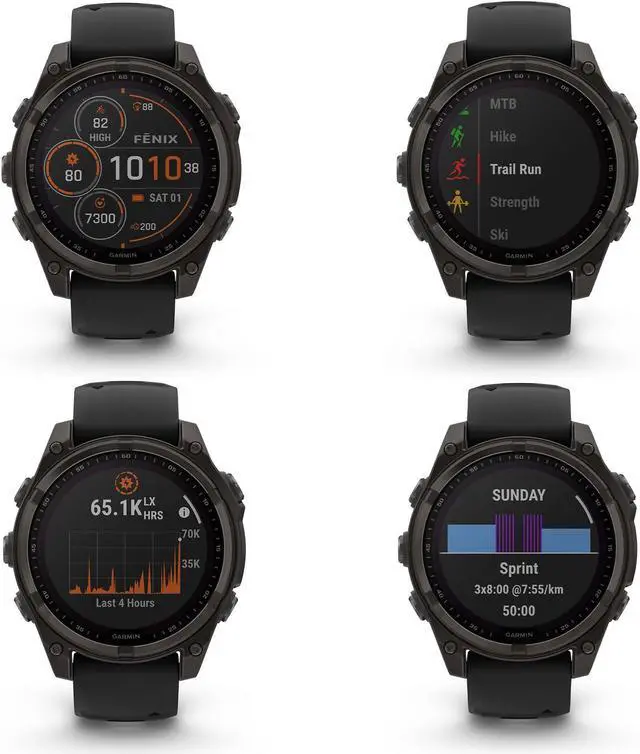 Alt view image 3 of 4 - fenix 8 47mm Solar Sapphire Carbon Gray DLC Titanium with Black Gray Silicone
