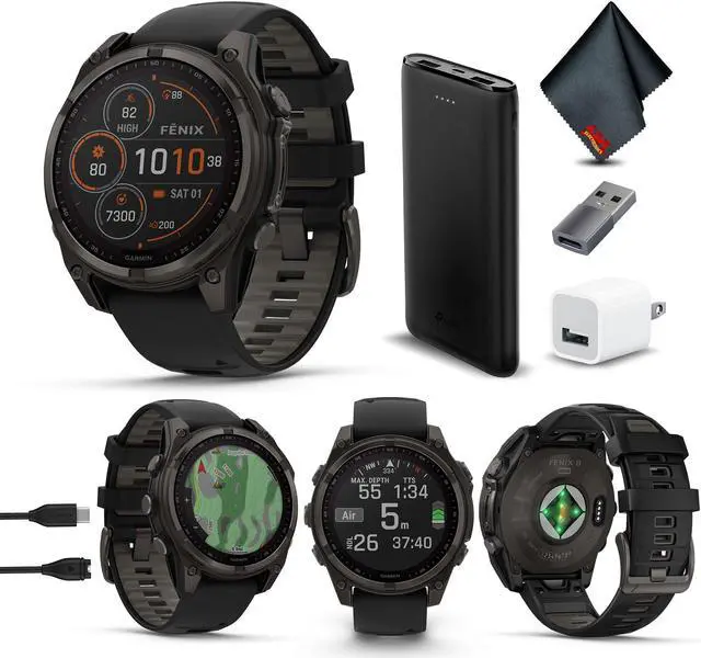 Main image of fenix 8 47mm Solar Sapphire Carbon Gray DLC Titanium with Black Gray Silicone