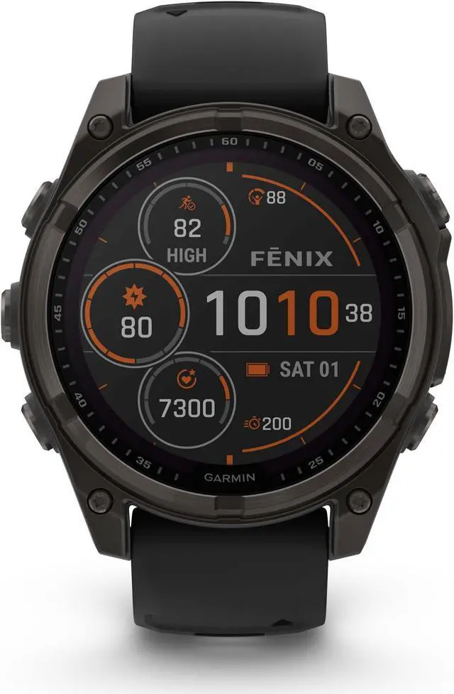 Alt view image 2 of 4 - fenix 8 47mm Solar Sapphire Carbon Gray DLC Titanium with Black Gray Silicone