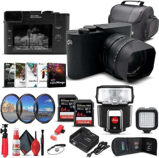 Alt view image 3 of 3 - Leica Q2 Monochrom Digital Camera + SF40 Flash + 2x 64GB Cards + More Bundle