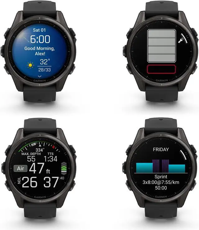 Alt view image 4 of 4 - fenix 8 43mm AMOLED Sapphire Carbon Gray DLC Titanium with Black Gray Silicone