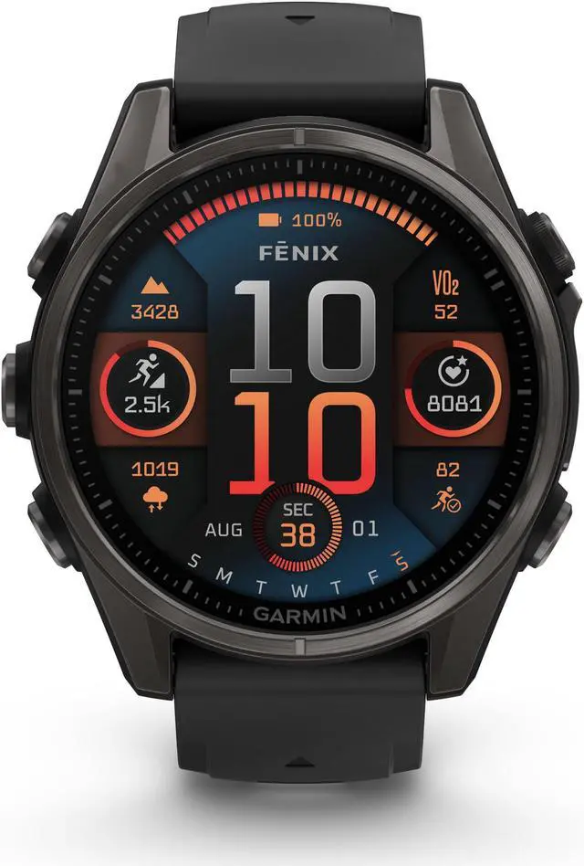 Alt view image 2 of 4 - fenix 8 43mm AMOLED Sapphire Carbon Gray DLC Titanium with Black Gray Silicone