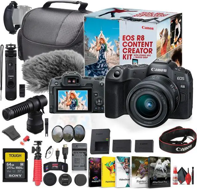 Main image of Canon EOS R8 Camera Content Creator Kit with RF 24-50mm f/4.5-6.3 IS STM Lens - Bundle